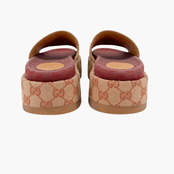 Gucci Angelina Platform Slide Sandals EU 39 US 9 Beige GG Monogram Logo Canvas - Picture 6 of 11